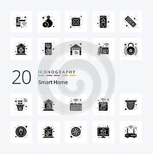20 Smart Home Solid Glyph icon Pack like cctv machine mashing smart laundry device