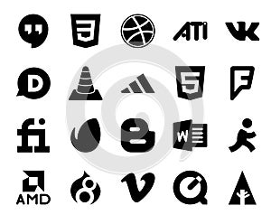 20 Social Media Icon Pack Including amd. word. player. blogger. fiverr