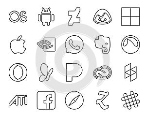 20 Social Media Icon Pack Including ati. adobe. evernote. cc. pandora