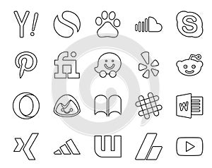 20 Social Media Icon Pack Including slack. basecamp. chat. opera. yelp