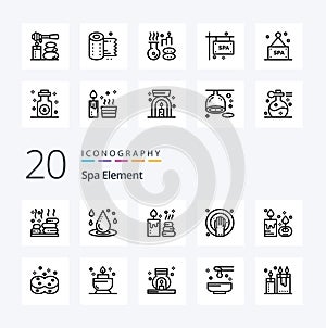20 Spa Element Line icon Pack like aroma candle spa water hand spa hand
