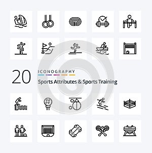 20 Sports Atributes And Sports Training Line icon Pack like sportsman ski sport activity punching