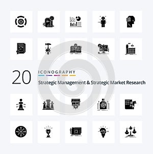 20 Strategic Management And Strategic Market Research Solid Glyph icon Pack. like loan. dollar. technology. money. business