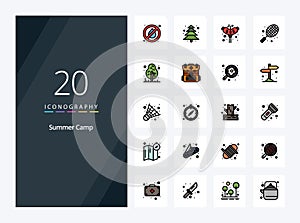 20 Summer Camp line Filled icon for presentation