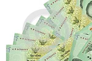 20 Thai Baht bills lies in different order isolated on white. Local banking or money making concept