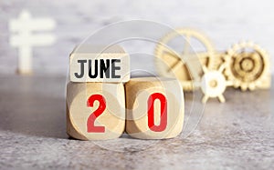 20 twentieth day june Month Calendar Concept on Wooden Blocks.