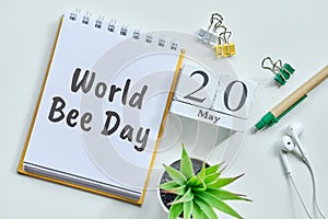 20 twentieth World Bee day May Month Calendar Concept on Wooden Blocks