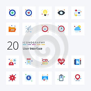 20 User Interface Flat Color icon Pack like gear compose interface comment heart