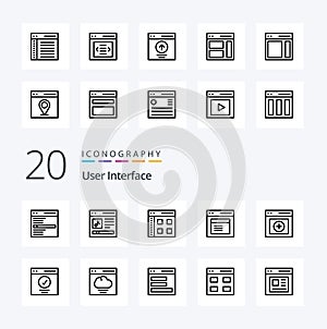 20 User Interface Line icon Pack like modal communication music web interface