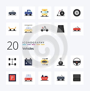 20 Vehicles Flat Color icon Pack. like van. car. monocycle. vehicles. wheel