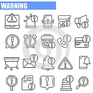 20 Warning Icons In Line Form.