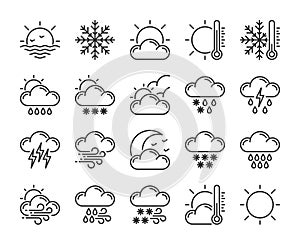 20 Weather icons. Weather Forecast line icon set. Vector illustration. Editable stroke.