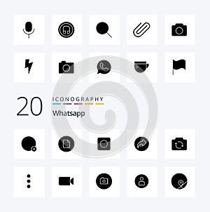 20 Whatsapp Solid Glyph icon Pack like basic camera app ui arrow