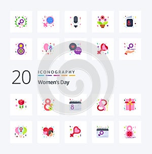 20 Womens Day Flat Color icon Pack like box symbol day female ay