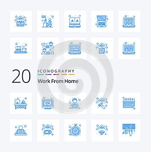 20 Work From Home Blue Color icon Pack like calendar home repair online construction time