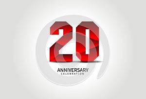 20 Year Anniversary Celebration Logo red vector, 20 Number Design, 20th Birthday Logo, Logotype Number, Vector Anniversary For