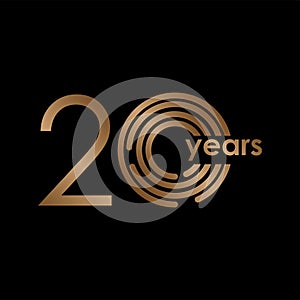 20 Year Anniversary Luxury Gold Black Logo Vector Template Design Illustration