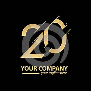 20 Year Anniversary Luxury Gold Vector Template Design Illustration