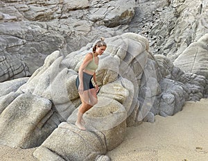 20 year-old Caucasian woman at Lover's Beach in Cabo San Lucas.