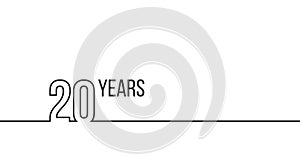 20 years anniversary or birthday. Linear outline graphics. Can be used for printing materials, brouchures, covers, reports. Vector