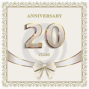 20 years anniversary celebration, birthday card, festive background, logo template design. Vector illustration