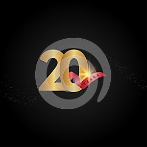 20 Years Anniversary Celebration Gold Vector Template Design Illustration