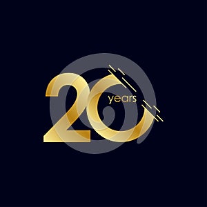 20 Years Anniversary Celebration Gold Vector Template Design Illustration