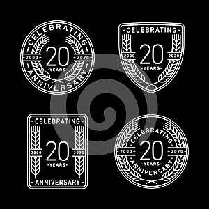 20 years anniversary celebration logotype. 20th anniversary logo collection. Set of anniversary design template.