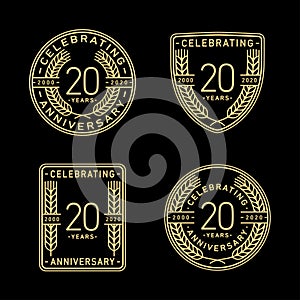 20 years anniversary celebration logotype. 20th anniversary logo collection. Set of anniversary design template.