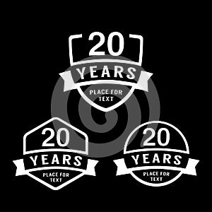 20 years anniversary celebration logotype. 20th anniversary logo collection. Vector illustration.