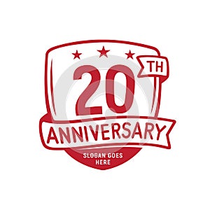 20 years anniversary celebration shield design template. 20th anniversary logo. Vector and illustration.