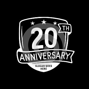 20 years anniversary celebration shield design template. 20th anniversary logo. Vector and illustration.