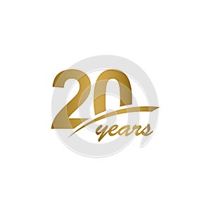 20 Years Anniversary elegant Gold Line Celebration Vector Template Design Illustration