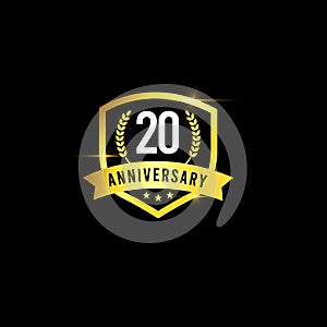 20 Years Anniversary Gold Emblem Old Design Logo Vector Template Illustration
