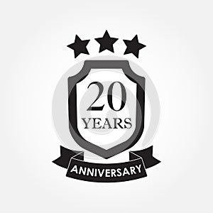 20 years anniversary icon or emblem. 20th anniversary label. Celebration, invitation and congratulation design element. Vector ill