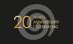 20 years anniversary logo. 20th anniversary celebration label. Design element or banner for birthday, invitation, wedding jubilee.