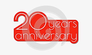 20 years anniversary logo. 20th anniversary celebration label. Design element or banner for birthday, invitation, wedding jubilee.