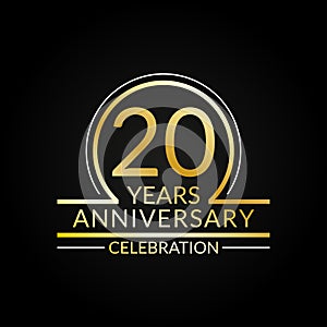 20 years anniversary logo. 20th Birthday celebration icon. Party invitation, Jubilee celebrating emblem or banner. Vector illustra