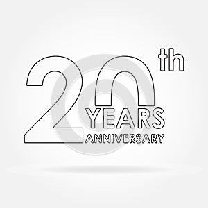 20 years anniversary sign or emblem. Template for celebration and congratulation design. 20th anniversary label.