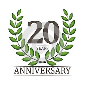 20 Years Anniversary Template with Red Ribbon and Laurel wreath Vector Illustration