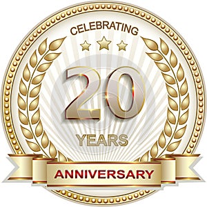 20 years anniversary vector design golden background for celebration, congratulation and birthday card, logo