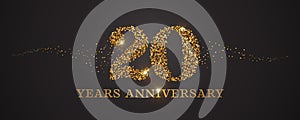 20 years anniversary vector icon, logo. Graphic design element with golden glitter number