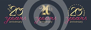 20 years anniversary vector icon, logo set