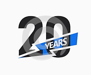 20 years of business, jubilee logo. 20th Anniversary sign. Modern graphic design for company birthday. Isolated vector