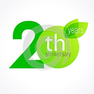 20 years old celebrating green leaves logo.