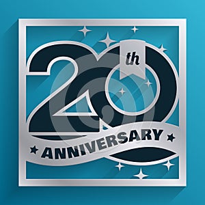 20 years silver anniversary design on blue background.