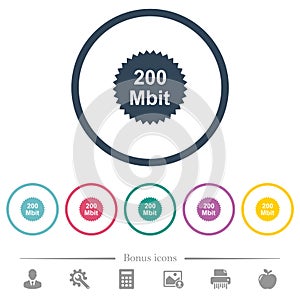 200 mbit guarantee sticker flat color icons in round outlines