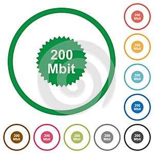 200 mbit guarantee sticker flat icons with outlines