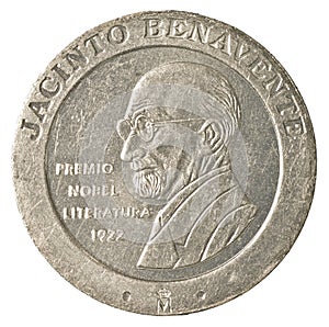 200 spanish pesetas coin isolated on white background depicting