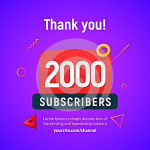 2000 followers vector post 2k celebration. Two thousand subscribers followers thank you congratulation.